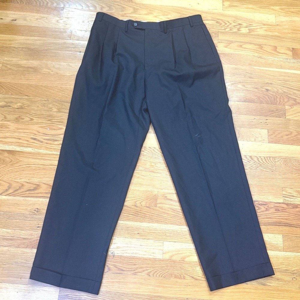 Lauren Ralph Lauren Mens 38x32 black 100% Wool Pleated Cuffed Dress Pants